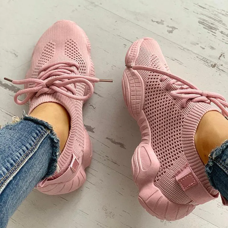 

Women Mesh Spring Autumn Sneakers Ladies Lace Up Stretch Fabric Platform Flat Vulcanized Casual Shoes Female Breathable Fashion