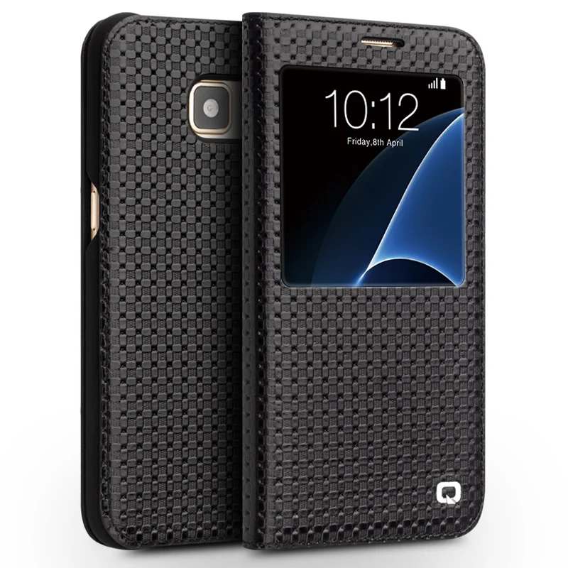 QIALINO Модный чехол из натуральной кожи с узором для samsung Galaxy S7, чехол ручной работы для S7 edge, для G9300, для G9350 5,1/5,5 - Цвет: grid black