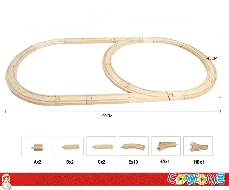 

EDWONE --1Set 18PCS Double Loops Thomas Train Wooden Track Railway Color Bridge Track For Thomas Biro Train