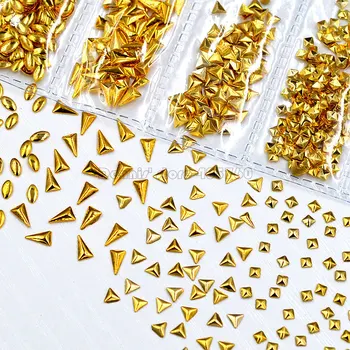 

1 Pack Mix Shape Gold 3D Rectangle Triangle Square Drop Oval Metal Stud Nail Art Rhinestones Gems Decorations DIY Salon Tip 11#