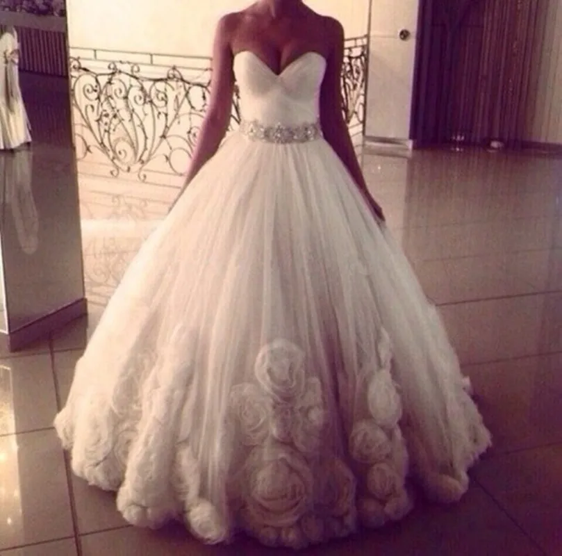 Ivory Sweetheart Strapless Tulle Beaded Sash Wedding Dress Ivory Sweetheart Strapless Tulle Beaded Sash Wedding Dress With Rosette Skirt 2016 New Custom Made In Dresses From Weddings Events On