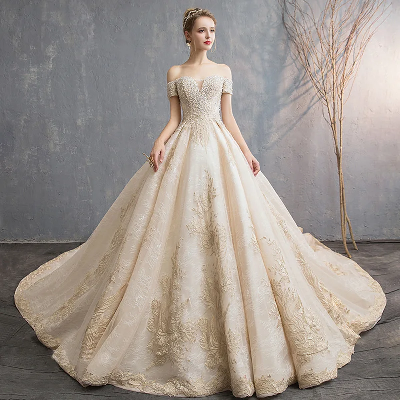 

SERMENT Wedding dress 2020 Europe and America style minimalist shoulder fashion ladies wedding dress