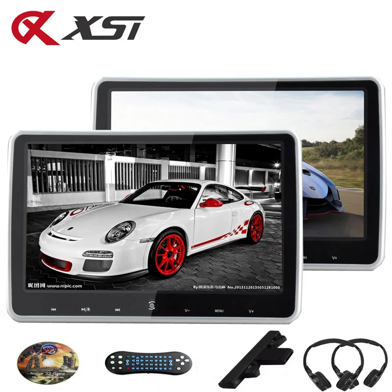 

XST 2PCS 10.1 Inch Car Headrest Monitor HD Digital LCD Screen DVD Audio Video Player with USB/SD/HDMI/IR/FM Transmitter/Game