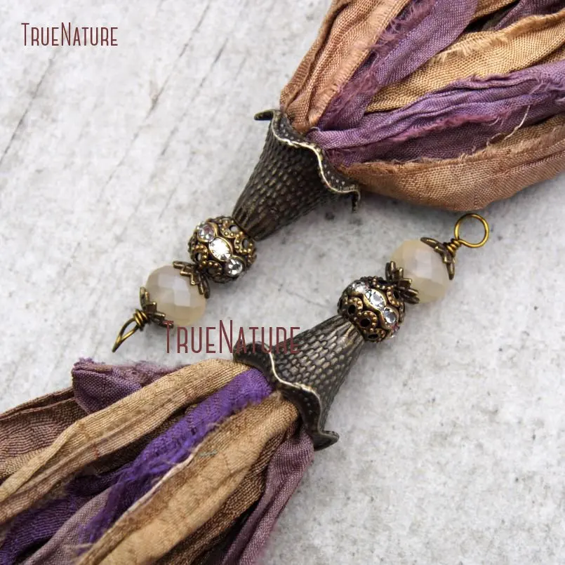 20171213-PM9149- Fallen Leaf Sari Silk Tassel Pendant  Antique Bronze Color Plated_5