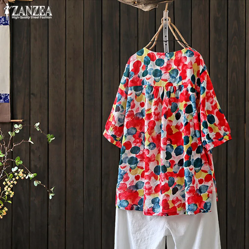 Zanzea camiseta polka feminina, casual, de verão,
