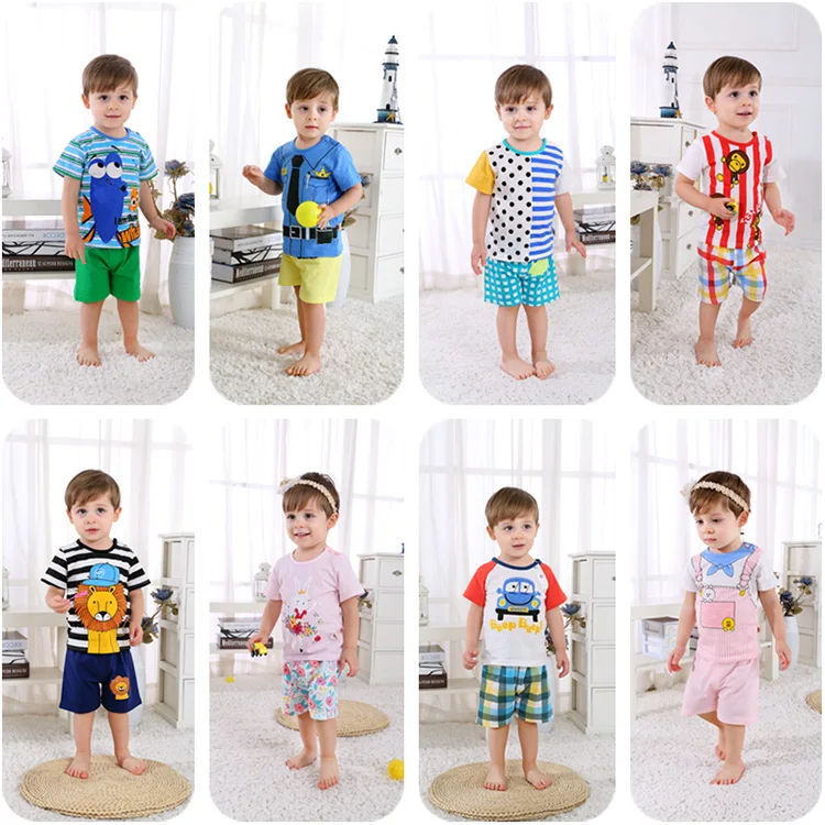 Новая одежда для маленьких мальчиков и девочек Лето г., комплект одежды для новорожденных мальчиков, хлопковый комплект одежды для малышей комплект одежды в клетку для младенцев из 2 предметов