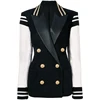 HIGH STREET New Fashion 2024 Classic Varsity Jacket Women's Lion Buttons Double Breasted Leather Sleeve Patchwork Blazer 1