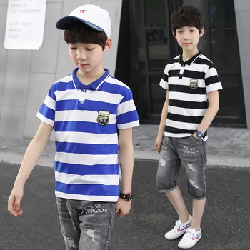 

Boys Summer Poloshirt Kids Casual Striped Polo Shirt Children Short Sleeve Cotton Polo Shirt Tee Tops Boy Clothing 5-14 Years