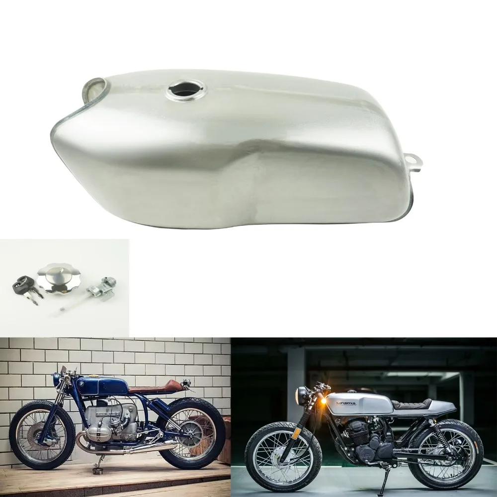 

SAFFEN 9L / 2.4Gal Cafe Racer Gas Tank Universal Fuel Tank Bare Steel with Thick Iron Cap Switch for YAMAHA RD50 RD350 BWM R100