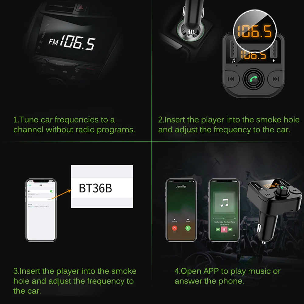 Bluetooth 5,0, двойное зарядное устройство USB, ЖК-дисплей, TF карта, Автомобильный MP3-плеер, Handsfree, автомобильный fm-передатчик, а, быстрая зарядка, автоматический fm-модулятор
