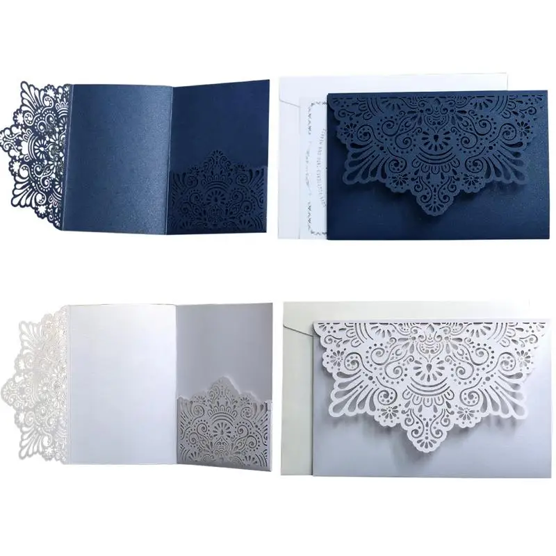  10PCS European Style Lace Wedding Invitations Cards Laser Cut Tri-Fold Business Invitation Cards Pa - 32922389513