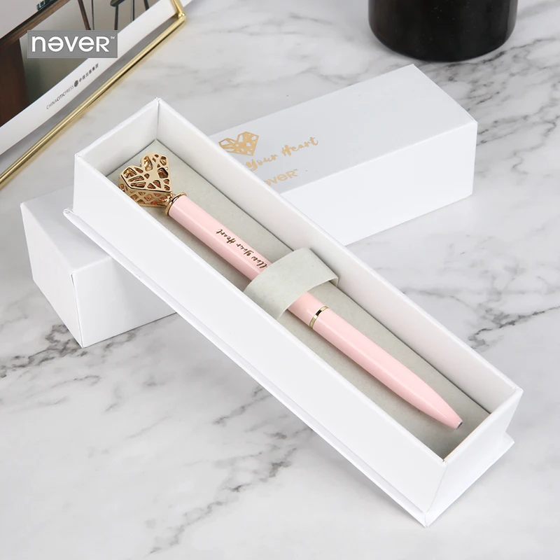 Never Diamond Heart Ballpoint Pens Metal Pen 0.7mm Black Ink Gift Box