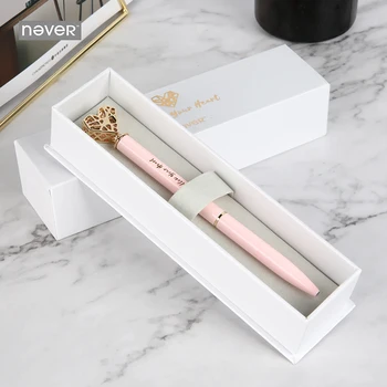 Never Diamond Heart Shape Ballpoint Pens Metal Pen 0.7mm Black Ink Gift Box Package Creative Stationery Office & School Supplies 15 25pcs metal ballpoint pen black ink diamond shaped artificial crystal pen with plastic box