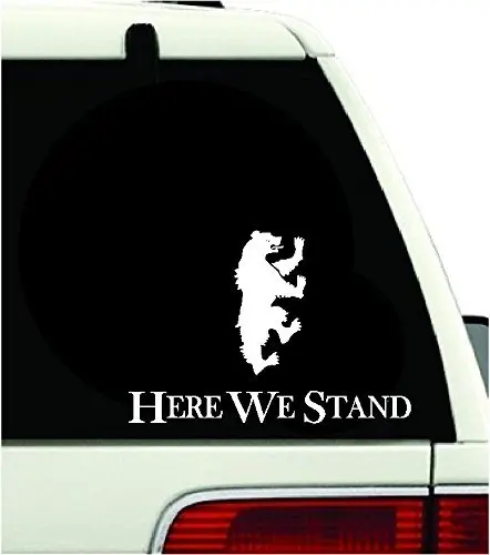 

Game of Thrones Houses Mormont Here We Stand Vinyl Sticker Decal HBO TV Series For Decor Car Mac Laptop (5.5" inches, White)