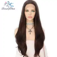 BeautyTown Brown Highlight Soft Natural Straight Heat Resistant Fiber Hair Blogger Daily Makeup Synthetic Lace Front Party Wigs