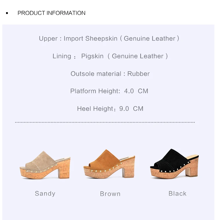 Donna-in summer new slides genuine leather women's shoes platform thick high heel sandals fashion rivet kid suede
