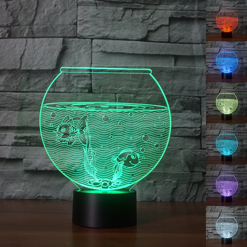 

1pcs 3D Lamp Fish Tank Colorful Nightlight 3D Optical Illusion Lamp Touch Dimmable Desk Light as Bedside Lamp Child Light Toys
