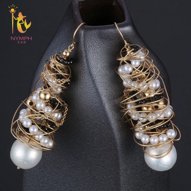 

[NYMPH] Pearl Drop Earrings Fine Jewelry Long Baroque Pearl Earrings For Women 2018 Fashion Birthday Party Gift Big Bulb E338