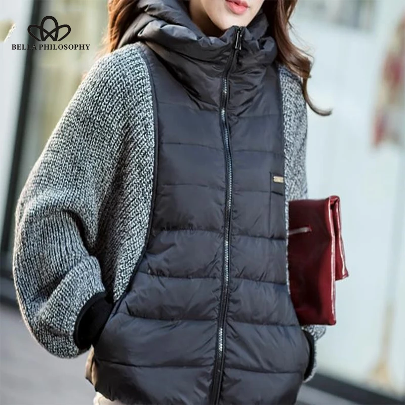 Wonder 2018 new autumn winter female winter jacket knitted bat sleeve down jacket office lady women coat Hooded women jackets