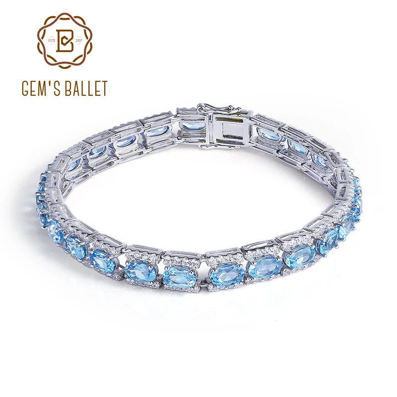 

GEM'S BALLET 16.8Ct Natural Swiss Blue Topaz Bracelet 925 Sterling Silver Bracelets & Bangles For Women Wedding Fine Jewelry