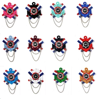 通販 軍事パッチ軍海軍スタイルストライプ生地バッジブローチピンアンカースタースカルヴィンテージジュエリーガーメントアクセサリーギフト金属