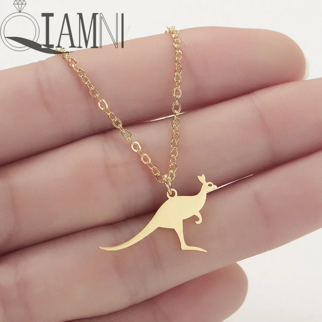 QIAMNI Unique Wallaby Kangaroo Pendant Necklace Party Birthday Jewelry Stainless Australian Wild Animal Lovers Gift | Украшения и