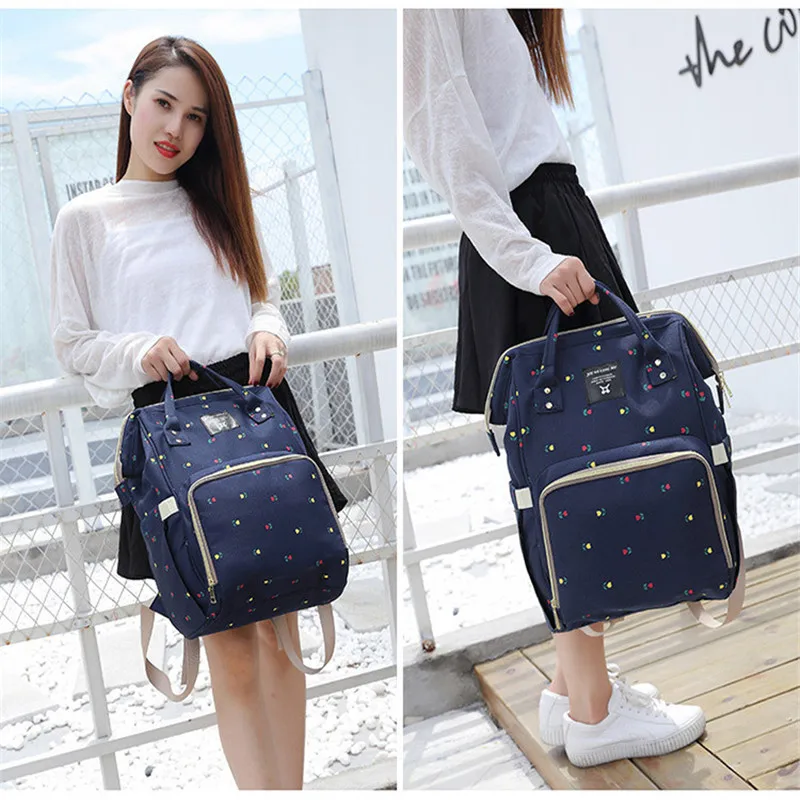2 Colors Korean Flower Printed Zipper Loadable Handle Oxford Material Mummy&Baby Outdoor Diaper Change Backpack With Key Chain13