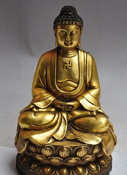 

0 9"tibet buddhism fane bronze gilt sakyamuni Shakyamuni buddha seat lotus statue