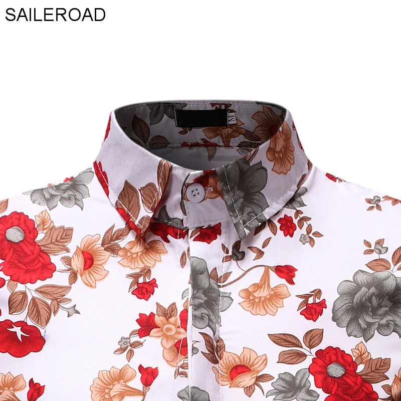 SAILEROAD Camisa Flores Hombre Мужская рубашка рубашки Гавайская Мужская рубашка с цветочным принтом облегающие топы с принтом Camisa Preta