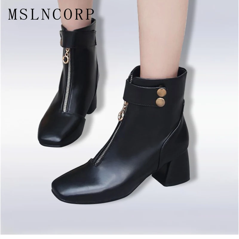 

Plus Size 34-43 women shoes 2018 spring autumn woman boots ankle boots Soft Leather Women Zip European Style Black Martin Boots