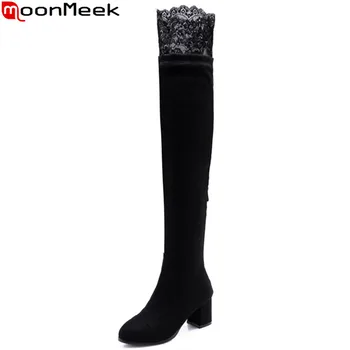 

MoonMeek 2020 hot sale new over the knee boots women round toe high heels shoes zip flock elegant autumn winter boots big size
