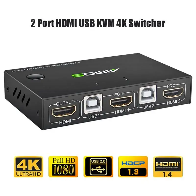 2 порта HDMI USB KVM 4K коммутатор разветвитель для обмена монитором клавиатура мышь Адаптивная декорация EDID/HDCP