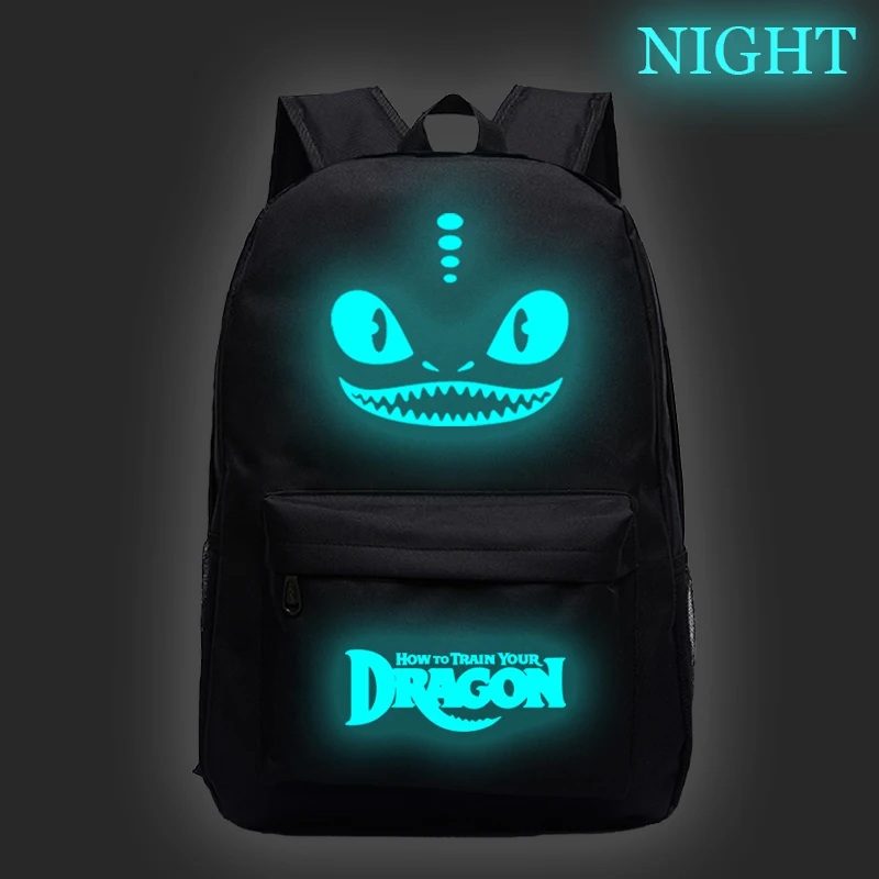 Toothless Backpack School Bag Children Kids Student Boys Girls Black Luminous