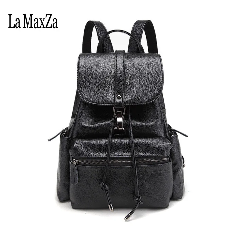Black School supplies Backpack Female PU Leather Backpack Simple