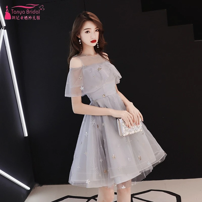 Mezuniyet Elbiseleri Gri Kisa Bir Cizgi Mezuniyet Elbise Genc Illusion Boyun Ozel Durum Elbise Kiyafeti Stokta Gercek Fotograf Dq944 Homecoming Dresses Aliexpress