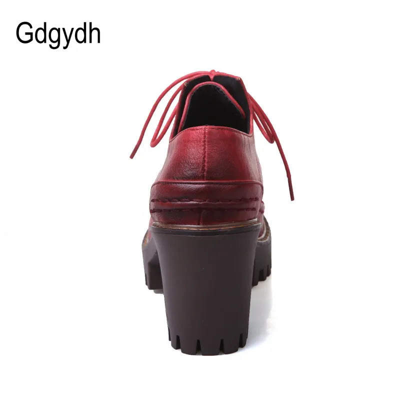 Gdgydh/ весенние женские тонкие туфли в британском стиле; повседневная женская обувь на платформе с круглым носком; обувь на квадратном каблуке со шнуровкой; большие размеры