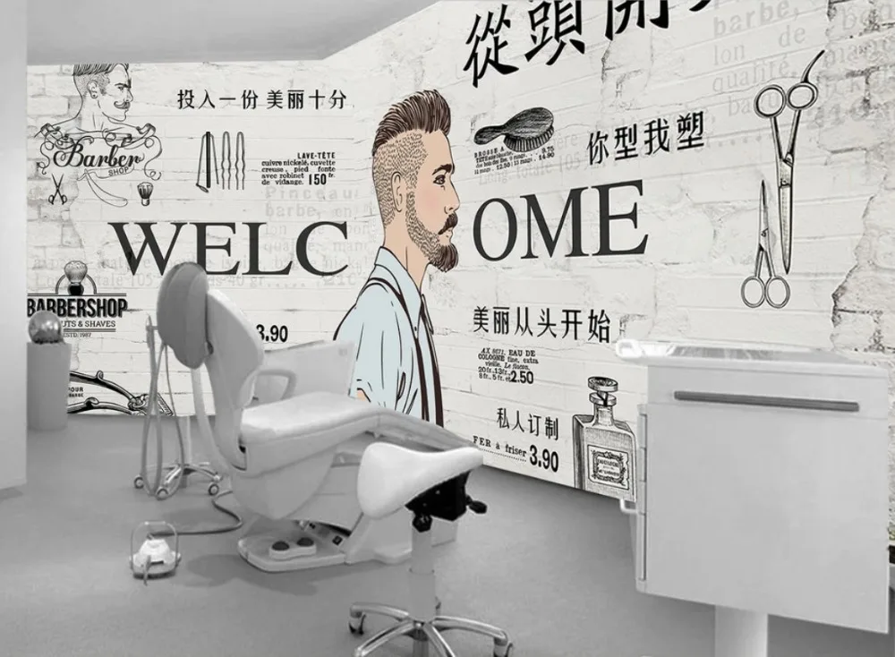 Beibehand-papel de parede personalizado, ecologicamente correto, retrô, europeu e americano, barbeiro