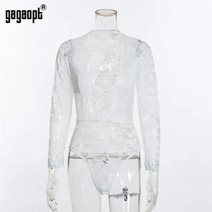 brown bodysuit Gagaopt Lace Bodysuit Women Fashion Deep V Neck Patchwork Mesh Bodysuit White/Black Sexy Bodysuit Club Jumpsuit Overalls sexy bodysuit Bodysuits