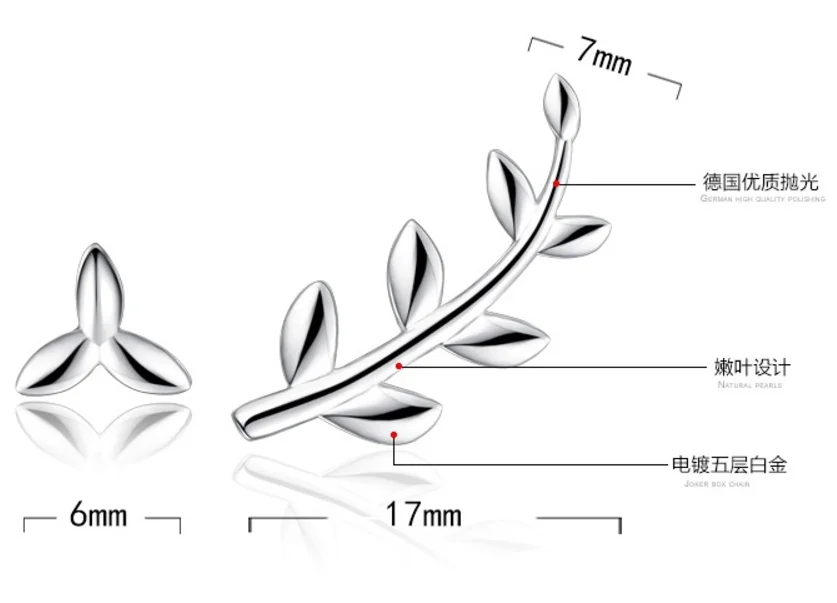 Новая мода 925 пробы серебряные три листа ассиметричные серьги brincos для женщин летние ювелирные изделия S-E186