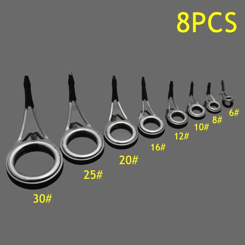 New 8 Pcs Ceramic Fishing Rod Guide Oval Fishing Rod Eyes Guides Line Rings Pole Repair Kit High Carbon Steel Frame JC