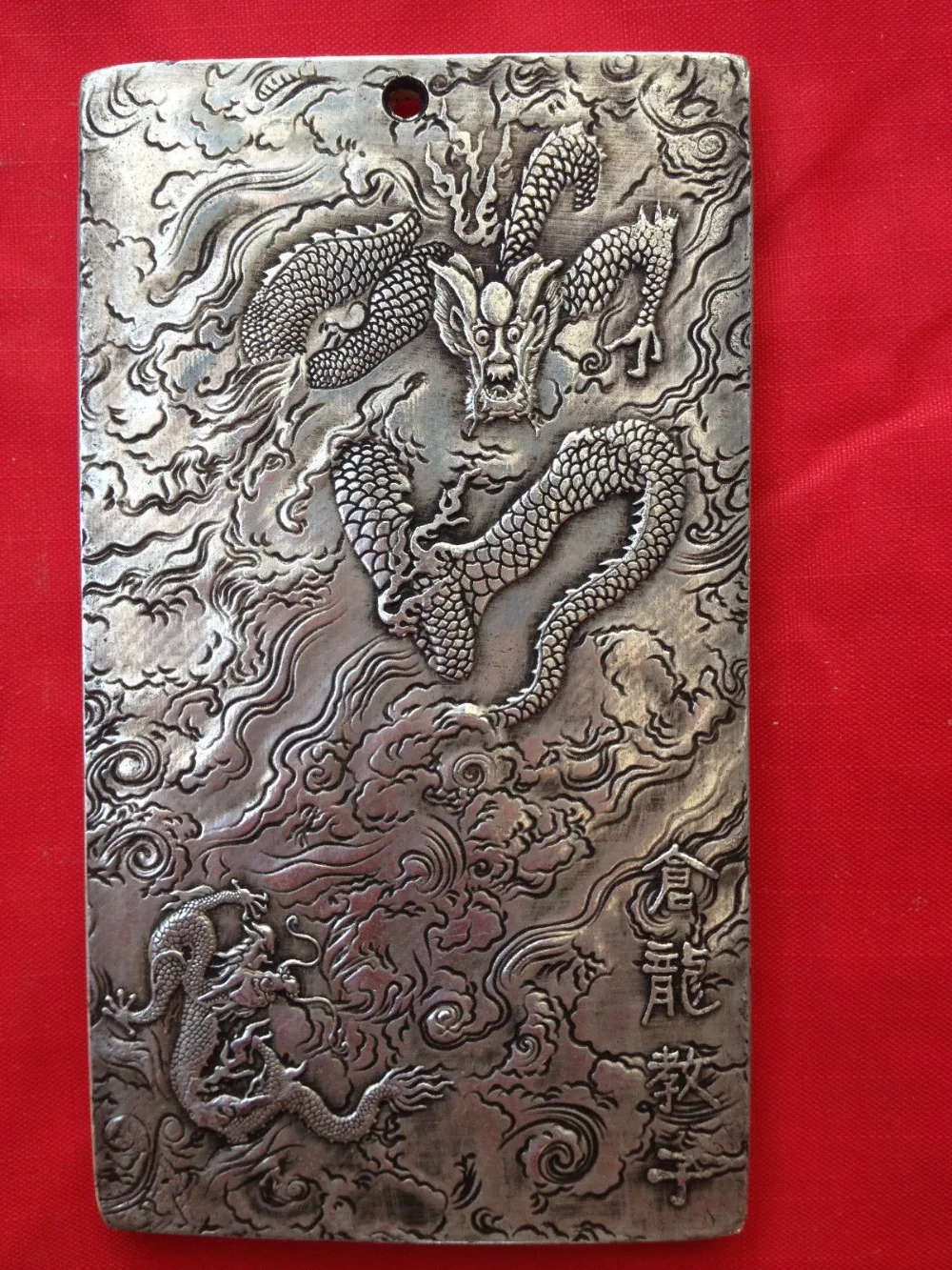 old tibetan tibet silver Double Lions Amulet plate