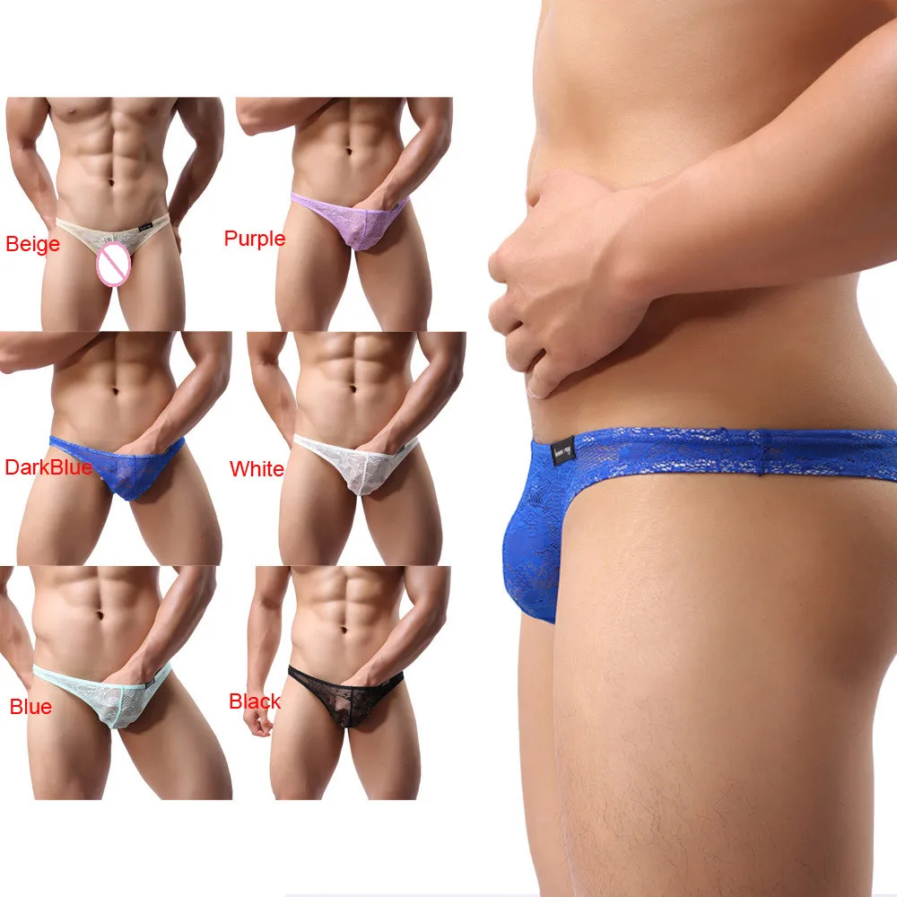 

2017New Hot Men's Comfy Lace Sexy Translucent Briefs Intimates Print Soft Ventilate Exotic Briefs Sexy Shorts Underpants for Men