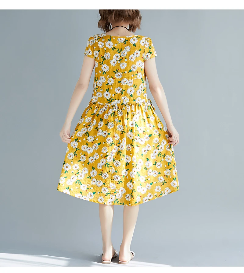 Summer Dresses Women 2019 Vintage Floral Print Cotton Linen Women Dress Elegant Short Sleeve Casual A-line Maxi Long Dress      3