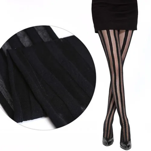 Женские винтажные сексуальные черные эластичные колготки с вертикальными полосками
