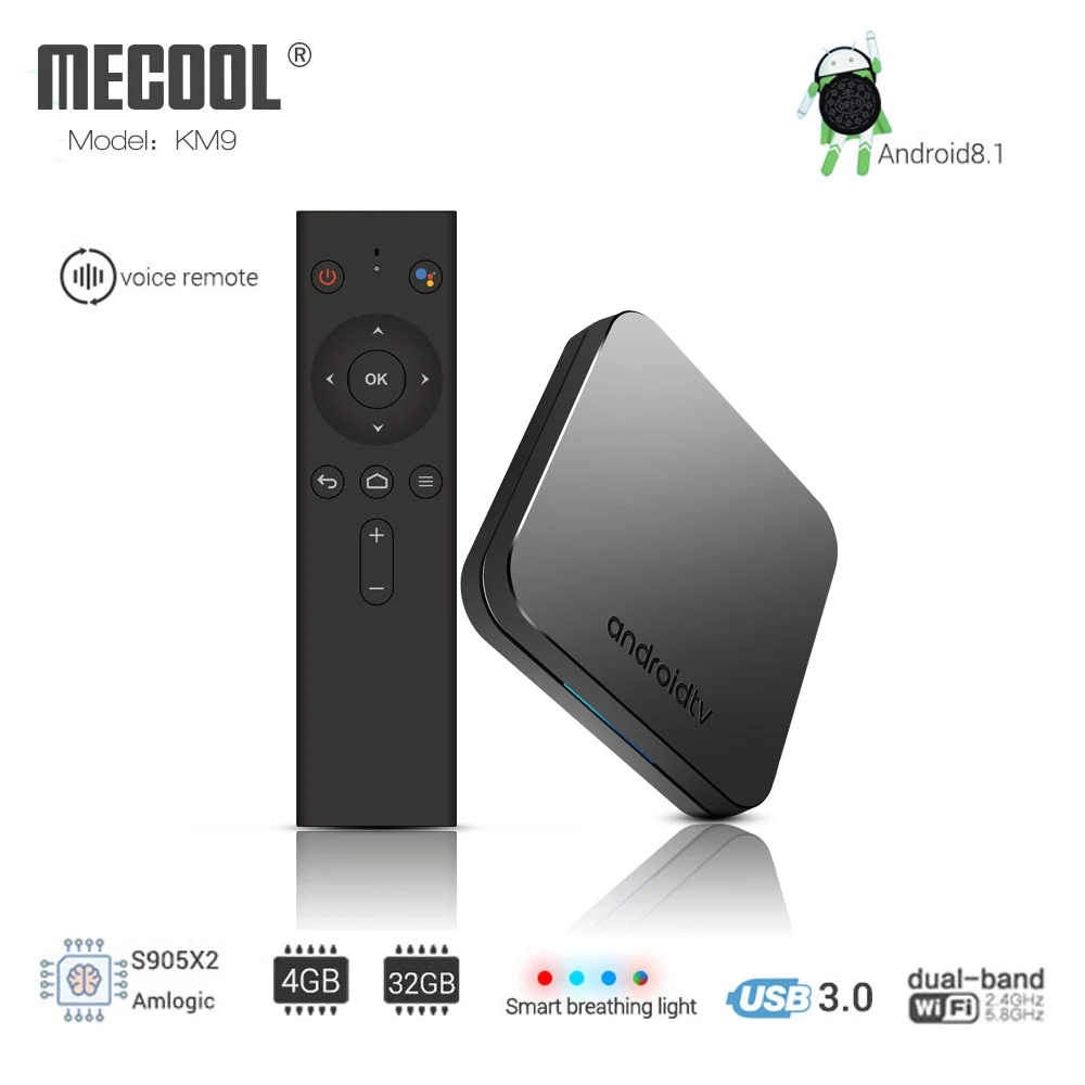 

MECOOL KM9 ATV Android 9.0 Smart TV BOX Amlogic S905X2 Quad core 4G DDR4 32G EMMC ROM Set Top Box 4K 3D H.265 Wifi media player