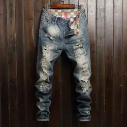 Плюс размеры 40 Винтаж промывают Ripped мужские джинсы деним тонкий карандаш брюки для девочек проблемных для мужчин джинсы женщин длинные