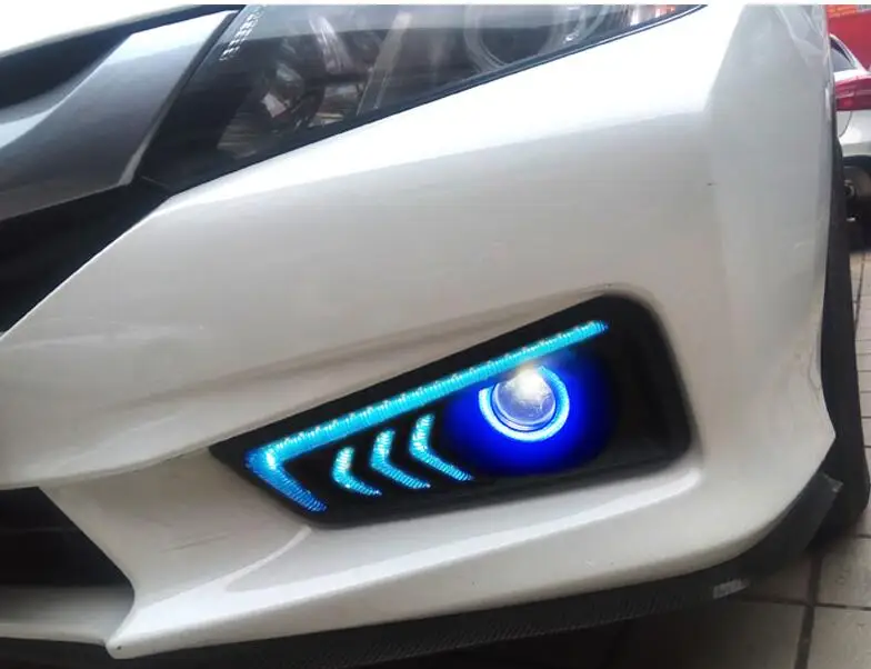 Eosuns удара глаза ангела+ LED дневного света DRL+ поворотник+ синий ночник+ туман лампа с проектором объектив для Honda City