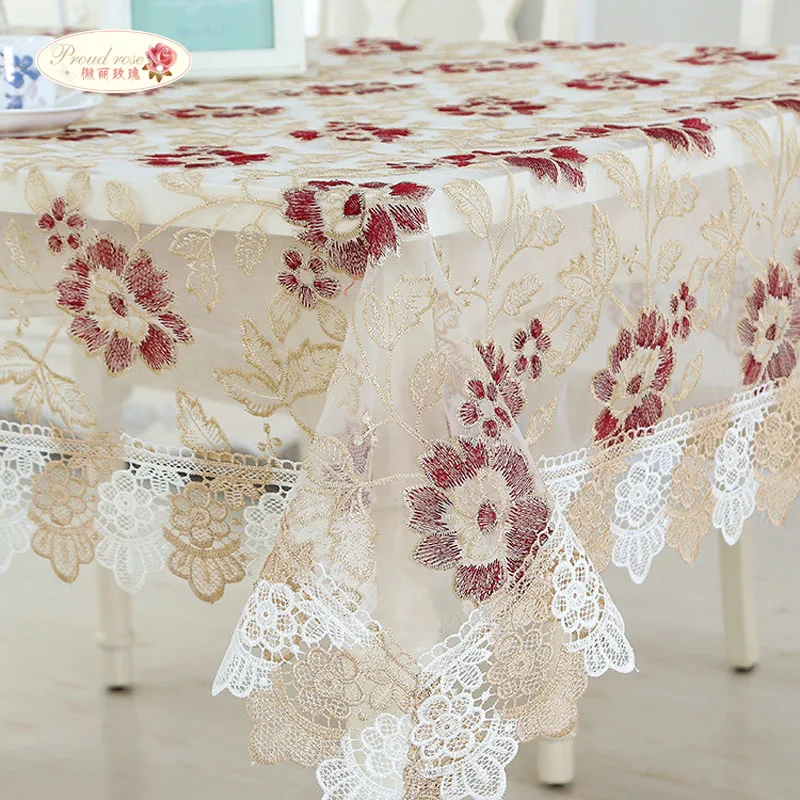 

Proud Rose Embroidered Table Cloth Lace Tablecloth for Rectangular Table Fashion Wedding Decoration Round Table Cover