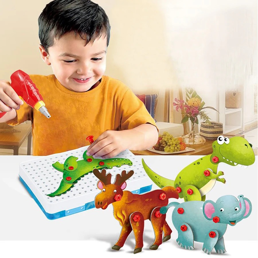 

Electric Drill Screws 3D Puzzle Child Tool Toys For Boys Pretend Play Games Assembling Animals Electronic Designer For Kids