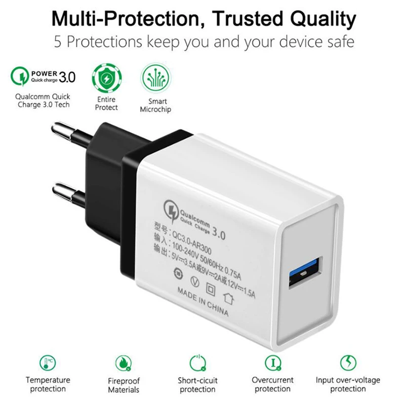 100 шт./лот BRSUANG быстрое зарядное устройство 3,0 USB EU/US вилка настенный зарядник Быстрая Зарядка адаптер для iPhone samsung huawei Xiaomi sony и т. д
